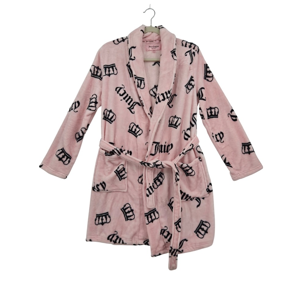 Juicy Couture Pink Crown Logo Plush Fleece Robe Sleepwear S/M Y2K Loungwear